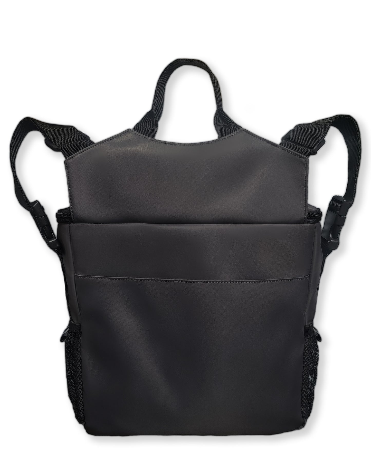 Back view of the Chic Medium Totebag showing the two wheelchair strap out and connected to form two loops on each side and top of the bag for hanging onto wheelchair handles or other mobility devices.