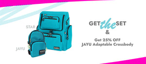 Get the Set! Save 25% off Jayu Adaptable crossbody. A large aqua blue wheelchair bag and a small aqua blue crossbody bag.