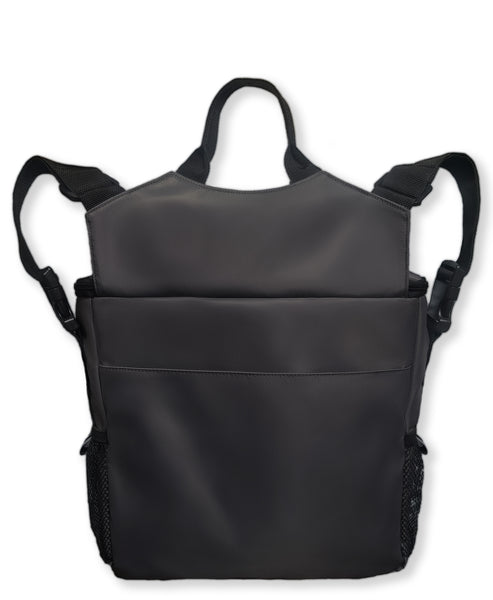 Back view of the Chic Medium Totebag showing the two wheelchair strap out and connected to form two loops on each side and top of the bag for hanging onto wheelchair handles or other mobility devices.
