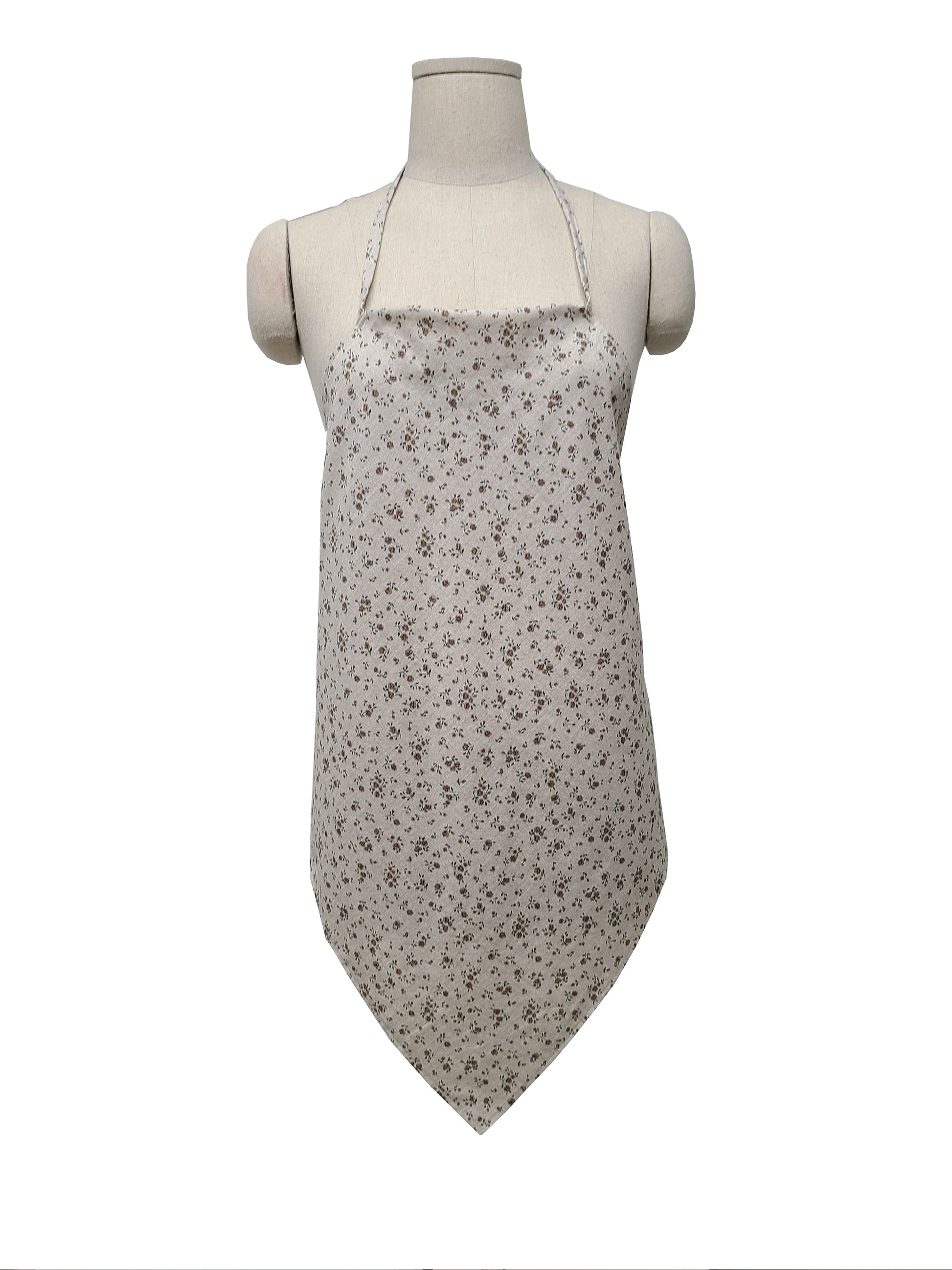 Country Flower is an apron scarf without any lace trim. Some people don't do lace! The beige cotton is dotted with cute mocha colored calico flowers.