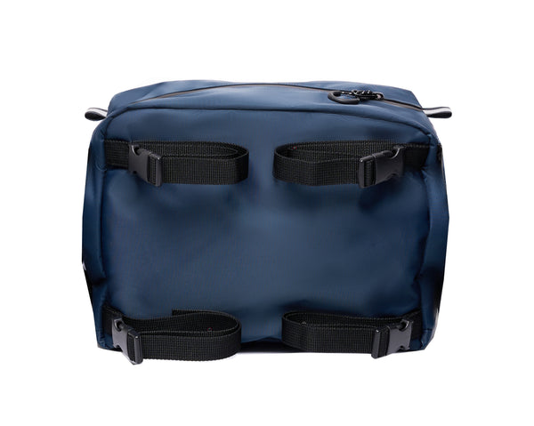 Back view of Buddy Sport Cooler. 4 adjustable straps with clips allow Cooler to attach to wheelchairs, walkers, strollers and some bikes or trikes