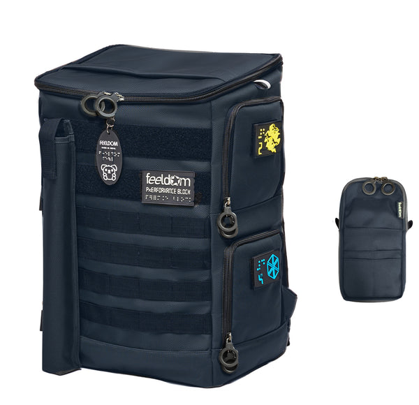 Performance Block Large Backpack in Dark Navy with the Navy Quik-e Pouch