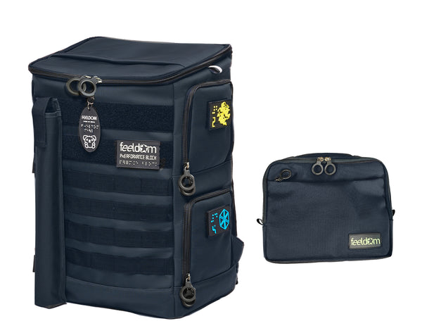 Performance Block Large Backpack in Dark Navy with the Navy Tekno Pouch