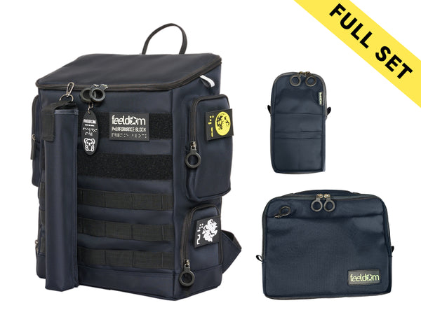 Performance Block Medium Backpack in Dark Navy with the Navy Quik-e Pouch and Navy Tekno Pouch