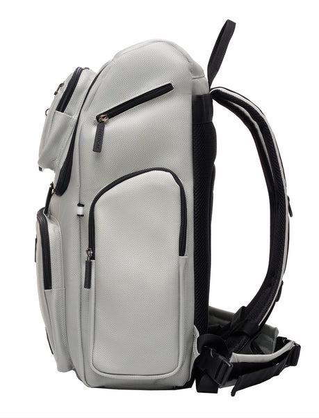 Star backpack in silver, side view.