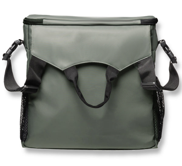 Feeldom Chic Medium tote bag is a square shape 12 by 12 inches and 4 inches deep. The black zipper trim and strap make this a modern and unisex design that anyone can enjoy.